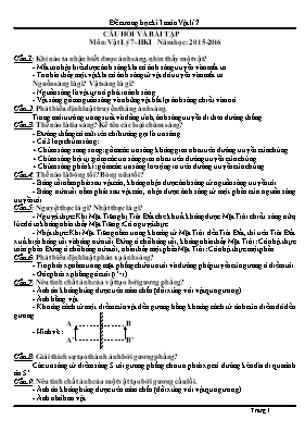Đề cương ôn thi học kì I Vật lí lớp 7 - Năm học 2015-2016